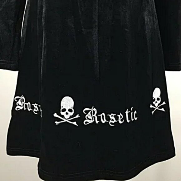 ROSETIC Skull & Crossbones Black Velour Dress 3XL Womens Gothic Emo Rockabilly - Picture 6 of 12